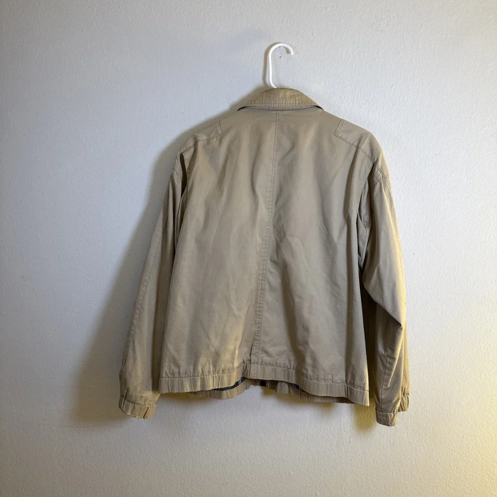 Vtg Eddie Bauer Sandstone Bomber Jacket Tan Plaid Lined Mens Large 90s Stained‎